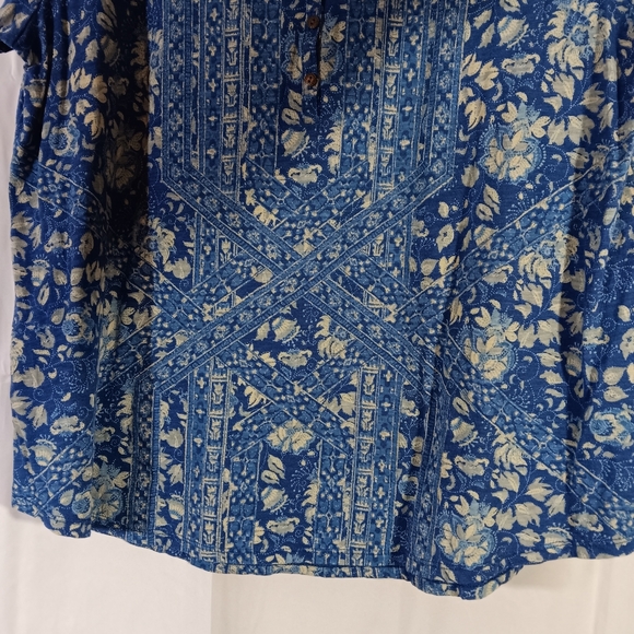 Lucky Brand Womens 2X Blouse Blue Floral Paisley Top Boho - Picture 5 of 10